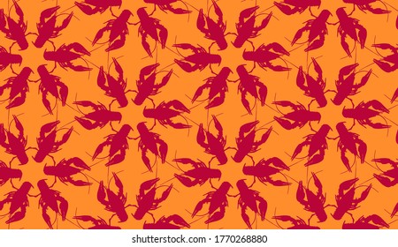 Seamless pattern with crayfish. Endless crawfish background. Vector illustration.