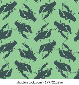 Seamless pattern with crayfish. Endless crawfish background. Vector illustration.