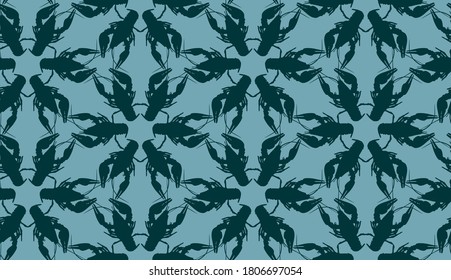 Seamless pattern with crayfish. Endless crawfish background. Vector illustration.