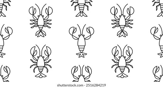 Seamless pattern with Crayfish. isolated on white background