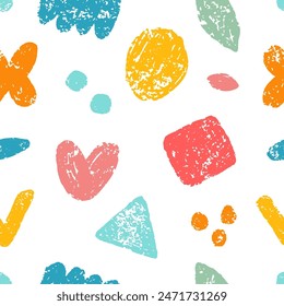 Seamless pattern crayon texture elements, decoration for textile, fabric, cover, clothing, packaging, vector
