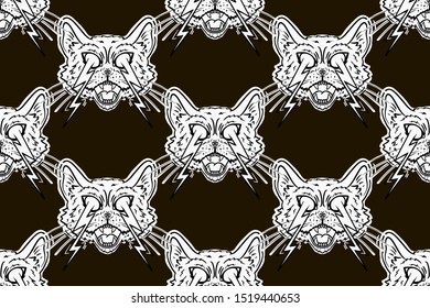 seamless pattern crazy cat with lightning from eyes