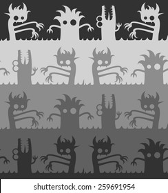 Seamless pattern with crazy monsters. Funny Boogeyman