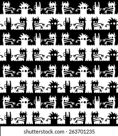Seamless pattern with crazy monsters. Funny Boogeyman