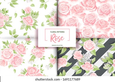 Nahtloses Muster mit cremerosa Rosenset. Vintage-Vektorgrafik-Sammlung mit floralem Hintergrund. Texturen für Vintage-Dekorationen, Bettwaren, Textilien, Kleidung oder Leinen
