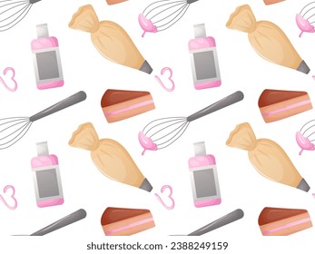 Seamless pattern with cream whisk cake