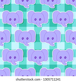 Seamless pattern created by cute little elephant set in green background