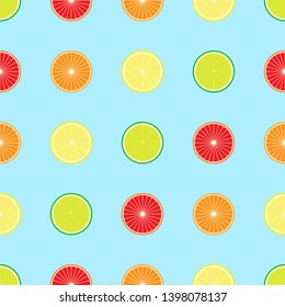 Seamless pattern created by Grapefruits, lemons, limes and oranges sliced