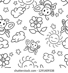 Seamless pattern created by several lines in doodle style