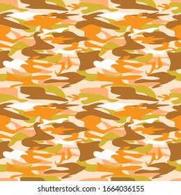 Seamless pattern created by several doodle objects set to camouflage style background