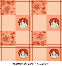 Seamless pattern created by several objects set to virus and doctor in background