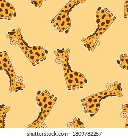 Seamless pattern created by several cute giraffes