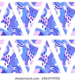 Seamless pattern created from geometric shapes, abstract spots, and textures hand-drawn. Pastel triangle. Colorful background