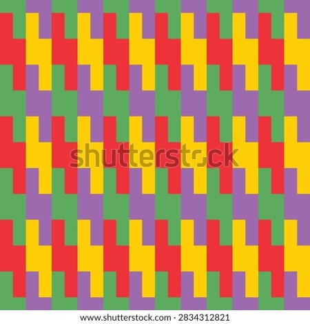 Seamless pattern created from red, green, yellow and purple rectangles
