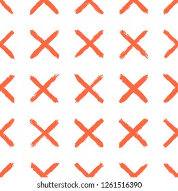 Seamless pattern created using brush strokes. Abstract background with elements in the form of a cross or a delete sign. Vector illustration EPS can be used as a graphic element for your design.
