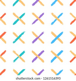 Seamless pattern created using brush strokes. Abstract background with elements in the form of a cross or a delete sign. Vector illustration EPS can be used as a graphic element for your design.