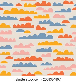 Seamless pattern with creative abstract shapes. Simple modern background in neutral color pallet. Colorful abstract clouds. For textiles, clothing, bed linen.