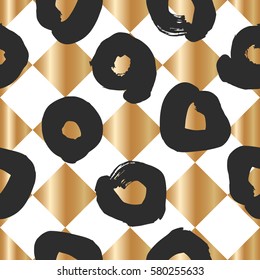 Seamless pattern with creative brush gold texture. Vector illustration of black smudges on white background.
