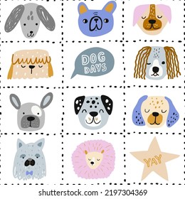 Seamless pattern with creative cartoon dogs. Perfect texture for fabric, wallpaper, digital paper. Vector illustration