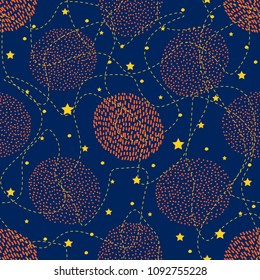 Seamless pattern with creative circles and stars. Vector illustration