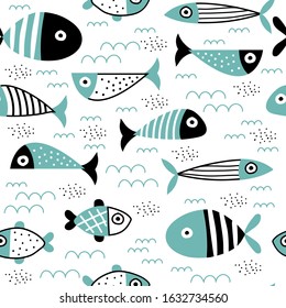 Seamless pattern with creative and colorful fish