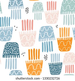 Seamless pattern with creative colorful jellyfish. Creative undersea childish texture. Great for fabric, textile Vector Illustration