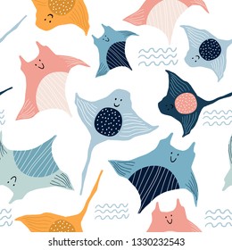 Seamless pattern with creative colorful skates . Creative undersea childish texture. Great for fabric, textile Vector Illustration