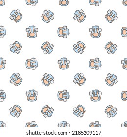 Seamless pattern with creative cute doodle backpacks on white background. Cute Doodle style. Vector image