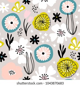 Diseño sin inconvenientes con flores decorativas creativas al estilo escandinavo. Excelente para tela, textil. Fondo del vector