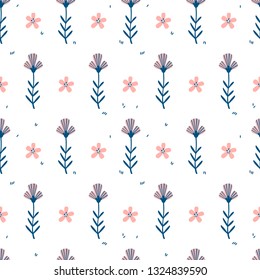 Seamless pattern with creative decorative flowers in scandinavian style. Great for fabric, textile. Vector background