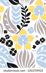 Seamless pattern with creative decorative flowers in scandinavian style. Nordic style. Great  for fabric, wrapping, textile, wallpaper, apparel. Vector background.