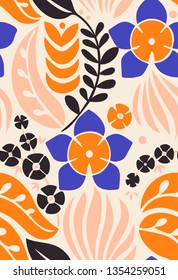 Seamless pattern with creative decorative flowers in scandinavian style. Nordic style. Great  for fabric, wrapping, textile, wallpaper, apparel. Vector background.