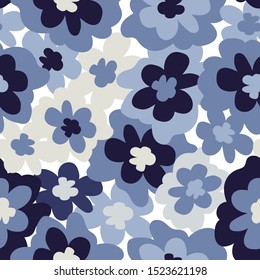 Seamless pattern with creative decorative flowers in scandinavian style. Beautiful floral pattern in pastel blue colors. Great for wallpaper, fabric, textile