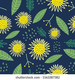Seamless pattern with creative decorative flowers in scandinavian style. Botanical repeated floral drawing. Great for fabric, textile. Vector background