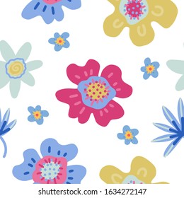 Seamless pattern with creative decorative flowers in scandinavian style. Great for fabric, textile. Vector background