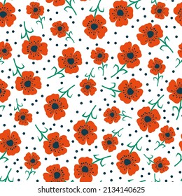 Seamless pattern with creative decorative  poppy flowers in scandinavian style. Great for fabric, textile. Vector background