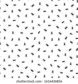 Seamless pattern. Creative design with black ants on a white background. Vector illustration. 