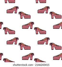 Seamless pattern with creative pink shoes on white background. Vector image.
