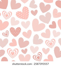 Seamless pattern with creative printed hearts. Romantic background. Happy Valentines day vector illustration. Design for web, wrapping, wallpaper, textile. 