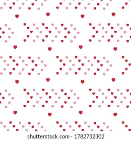 Seamless pattern with creative red and pink hearts on white background. Vector image. 