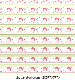 Seamless pattern with creative set pink dots and green lines on a White Background.