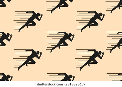 Seamless pattern with creative silhouette of a Person Running. Geometrical Hand drawn Runner. Sports Vector Art. Wallpaper and bed linen print. Design for t-shirt print. 