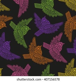 Seamless pattern with creative sparrows. Vector illustration.