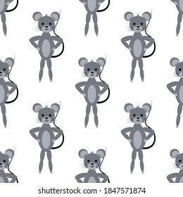 Seamless pattern with creative sport mice on a white background. Animals in a flat style. Cartoon mammals rodents in relaxation.
Stock vector illustration for design, decor, fabric, wrapping paper