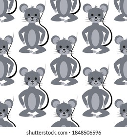 Seamless pattern with creative sport mice on a white background. Animals in a flat style. Cartoon mammals rodents in relaxation.
Stock vector illustration for design, decor, fabric, wrapping paper