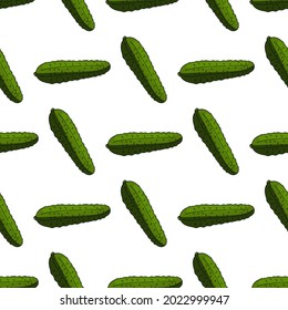 Seamless pattern with creative tasty cucumbers on white background. Vector image.