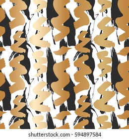 Seamless pattern with creative texture. Vector illustration of spray paint on white background. Ink smudges. gold and black colors.