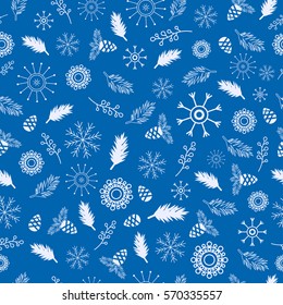 seamless pattern. Creative vector background with geometric figures, cone, snowflakes, branches. Funny wallpaper for textile and fabric. Fashion style.Colorful bright.