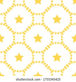 Patrón sin brillo con estrellas amarillas creativas sobre fondo blanco para tela, textil, ropa, mantel y otras cosas. Imagen vectorial. 