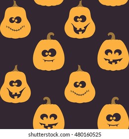 Seamless pattern with creepy, crazy and funny pumpkins for Halloween design